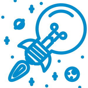 Icon einer Glühbirne, dass eine Rakete darstellt